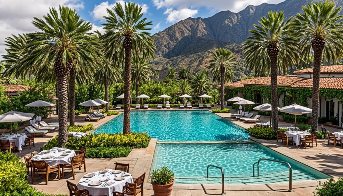 Resort campestre premium con múltiples piscinas, jardines tropicales y vistas a las montañas